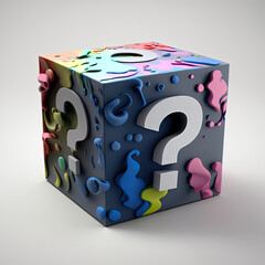 Colorful cube with question marks on its sides