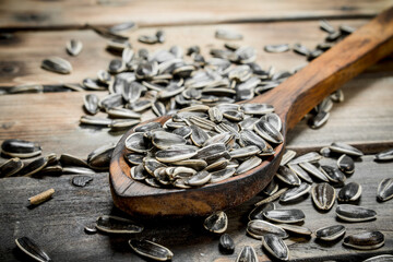 Sunflower seeds with a spoon.