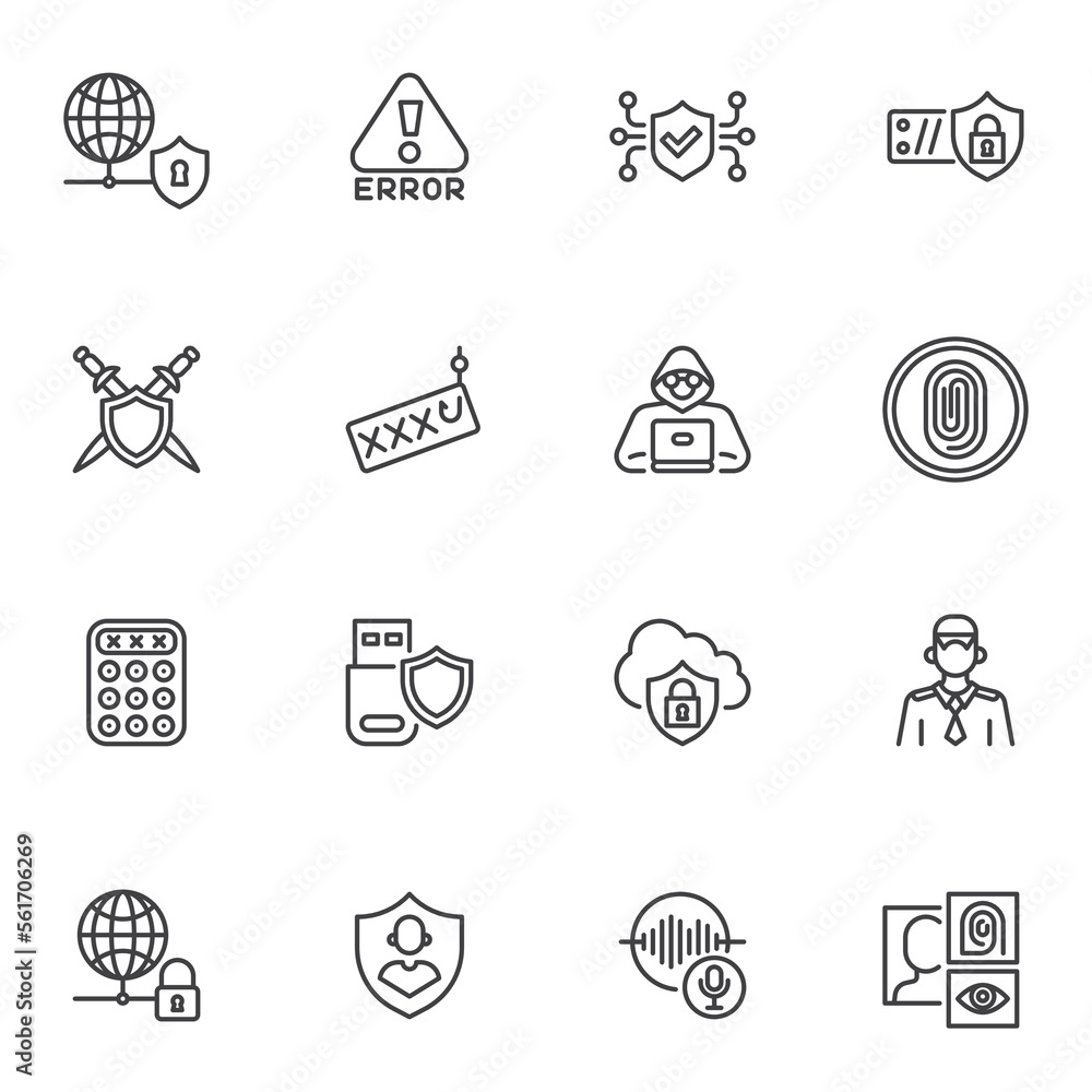 Poster computer security line icons set