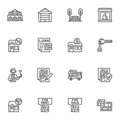 Real estate service line icons set