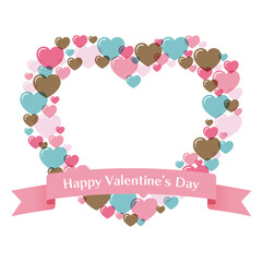 リボンの着いた透過する可愛い水色とピンクのツヤツヤバレンタインハートフレーム