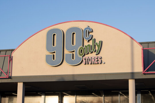 Huntington Beach, CA, USA - May 8, 2022: 99 Cents Only Stores sign is seen at one of its stores in Huntington Beach, California. 99 Cents Only Stores is an American price-point retailer chain.