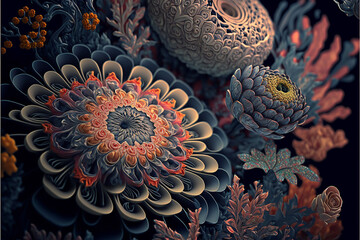 an ultra hd detailed macro photograph of many different types of flowers