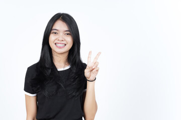 Showing Peace Sign or Finger V Sign Of Beautiful Asian Woman Isolated On White Background