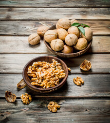 Shelled walnuts in a bowl.