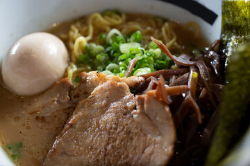 A closeup view of tonkatsu ramen.