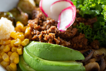 A closeup view of a bowl of mazemen.