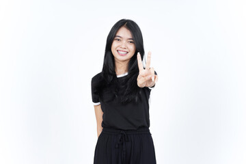 Showing Peace Sign or Finger V Sign Of Beautiful Asian Woman Isolated On White Background