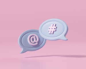 Fototapeta premium 3D chat bubbles with common square markers on internet help concept On a pink background. 3D illustration.