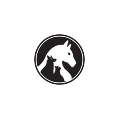 Circle horse , cat and dog animal logo design . icon logo . silhouette logo 