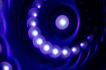 A beautiful, artistic reflections through fractal prism of LED mono light. Studio lights through glass prism.