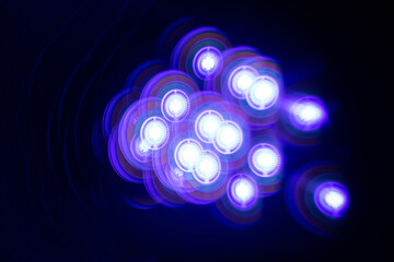 A beautiful, artistic reflections through fractal prism of LED mono light. Studio lights through glass prism.