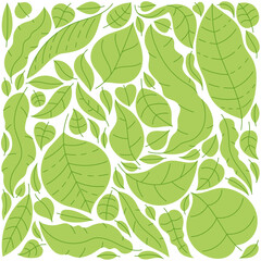Tropical tree green leaves pattern. Background doodle. Editable outline stroke. Vector illustration.