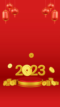 Chinese New Year 3D Rendering With Oriental Ornament for Event Promotion Social Media Landing Page
