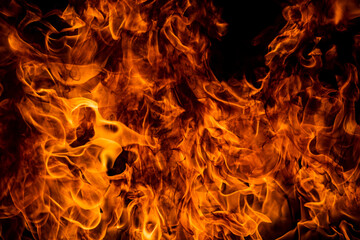 Fire blaze flames on black background. Fire burn flame isolated, abstract texture. Flaming...
