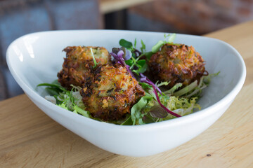 Spanish croquettes tapa. The croquette is a portion of dough made from a dense sauce such as bechamel and a mincemeat of various ingredients.