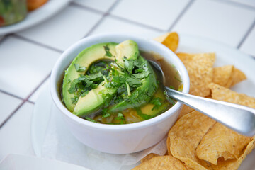 A view of an avocado soup.