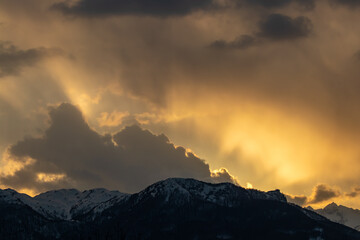 Sunrise in mountains, Bohinj valley, Slovenia	