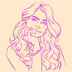 girl with long hair in posing vector for card illustration decoration