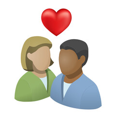 Fototapeta premium Love between black man and white woman with red heart