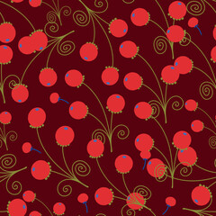 Vector seamless pattern with red berries.