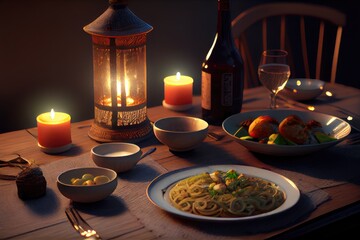 Lunar Chinese New Year Dinner Noodles Fish Dumplings Steamed Buns Hot Pot Feast Celebration Background Image