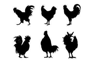Set of silhouettes of roosters vector design