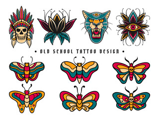 Old school tattoo design vector illustration set bundle