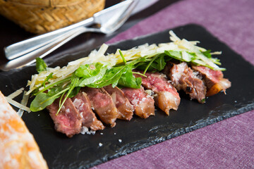 Top quality veal steak cooked to the point on the grill.