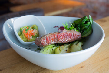 Top quality veal steak cooked to the point on the grill.