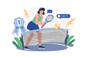 Girls play tennis Illustration concept on white background