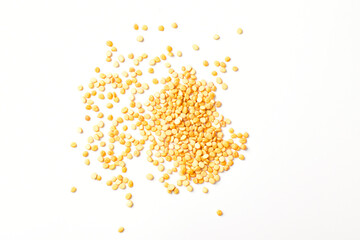Raw chana pulses scattered on white background