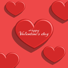 Many 3d heart random pattern with Happy Valentines Day text on the red background, creative love poster holiday greeting card mockup.