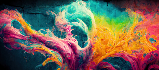 background of colorful brush paint splashes on the wall