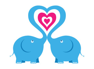 Vector illustration with two enamored elephants. Greeting card for Valentine's Day. Romantic decorative cute image in cartoon style.