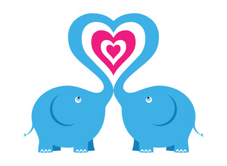Vector illustration with two enamored elephants. Greeting card for Valentine's Day. Romantic decorative cute image in cartoon style.
