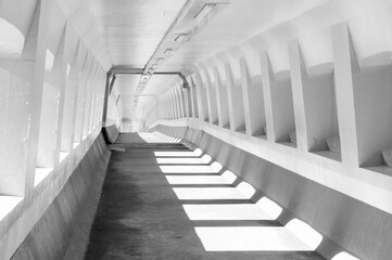 Interior view of empty modern pedestrian walkway