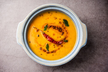 Khatti Dal is a food from India, a Hyderabadi cuisine, dal made using Masoor or Toor dal - obrazy, fototapety, plakaty