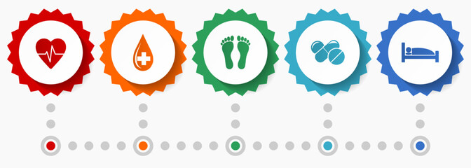 Hospital vector icons, medicine and hospital flat design web badges collection, business infographic template