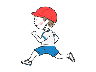 赤白帽子をかぶって走る、男の子のイラスト