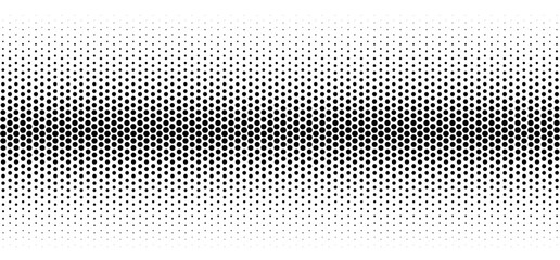 Dotted gradient halftone background. Horizontal seamless dotted pattern in pop art style. Abstract modern stylish texture. Fade gradient black and white half tone background. Vector illustration. © Elena Pimukova