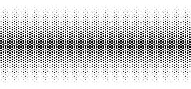 Dotted gradient halftone background. Horizontal seamless dotted pattern in pop art style. Abstract modern stylish texture. Fade gradient black and white half tone background. Vector illustration.