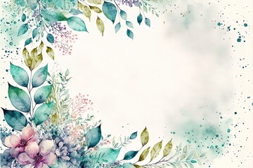 Abstract florals leaves flowers watercolor frame