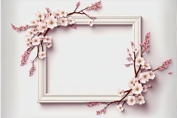 Sakura leaves flowers frame with space isolated