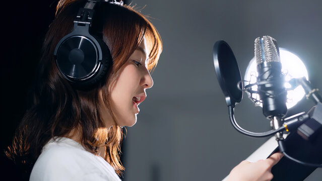 台本を読み上げる女性　声優　ナレーター