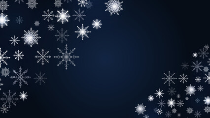 Beautiful snow pattern with ornaments. Winter wrapping paper concept. Navy vector design.