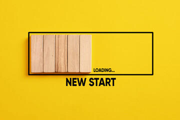 Waiting or preparing for a new start in business career or life. New start loading progress bar on yellow background. - obrazy, fototapety, plakaty