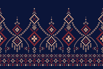 Indigo navy blue geometric traditional ethnic pattern Ikat seamless pattern border abstract design for fabric print cloth dress carpet curtains and sarong Aztec African Indian Indonesian 