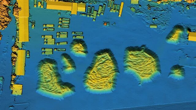 Animation of a mine elevation. GIS product made after processing aerial data taken from a drone. It shows excavation site with steep rock walls