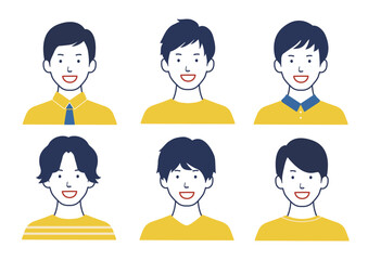 笑顔の男性アイコンセット 髪型色々バリエーション 黄色B
